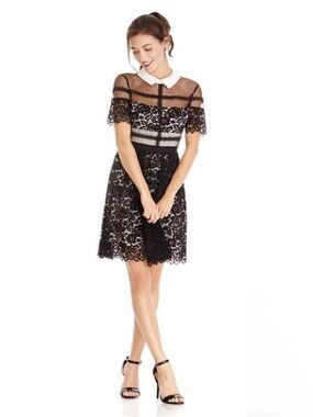 Donna Morgan NWT Short Sleeve Lace Shirt Dress Black & White Size 6